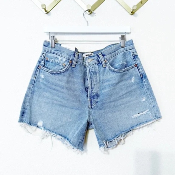 NWT Agolde Parker Long Distressed Button Fly Denim Jean Shorts in Swapmeet 29 - Picture 6 of 11